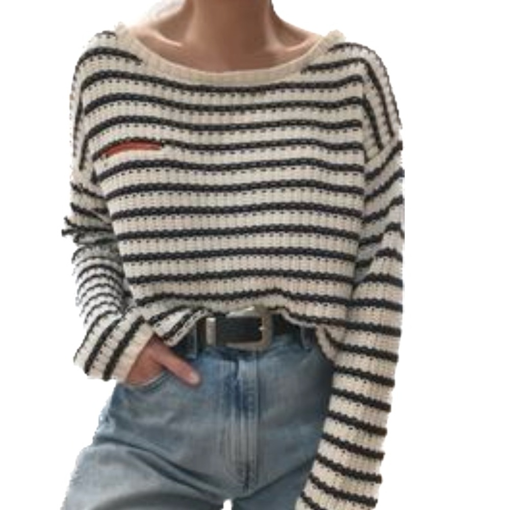 Tommy Hilfiger Navy and White Striped Sweater